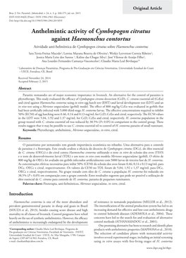 Anthelmintic Activity of Cymbopogon Citratus Against Haemonchus