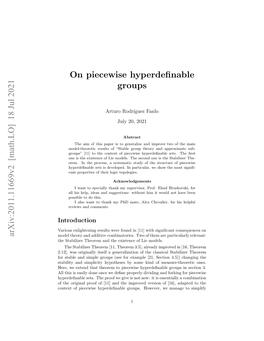 Arxiv:2011.11669V2 [Math.LO] 18 Jul 2021 on Piecewise Hyperdefinable Groups