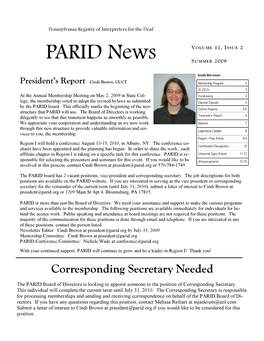 PARID Newsletter Summer 2009 Draft