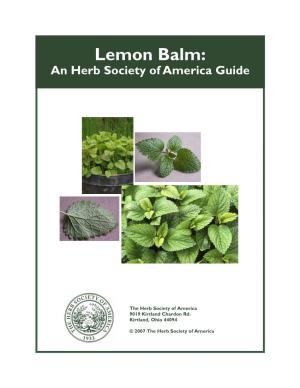 Lemon Balm: an Herb Society of America Guide