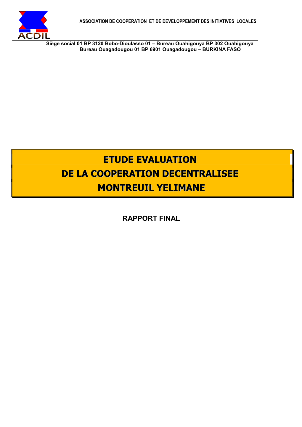 Etude Evaluation De La Cooperation Decentralisee Montreuil Yelimane
