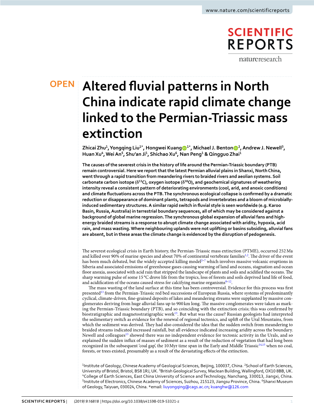 Altered Fluvial Patterns in North China Indicate Rapid Climate Change