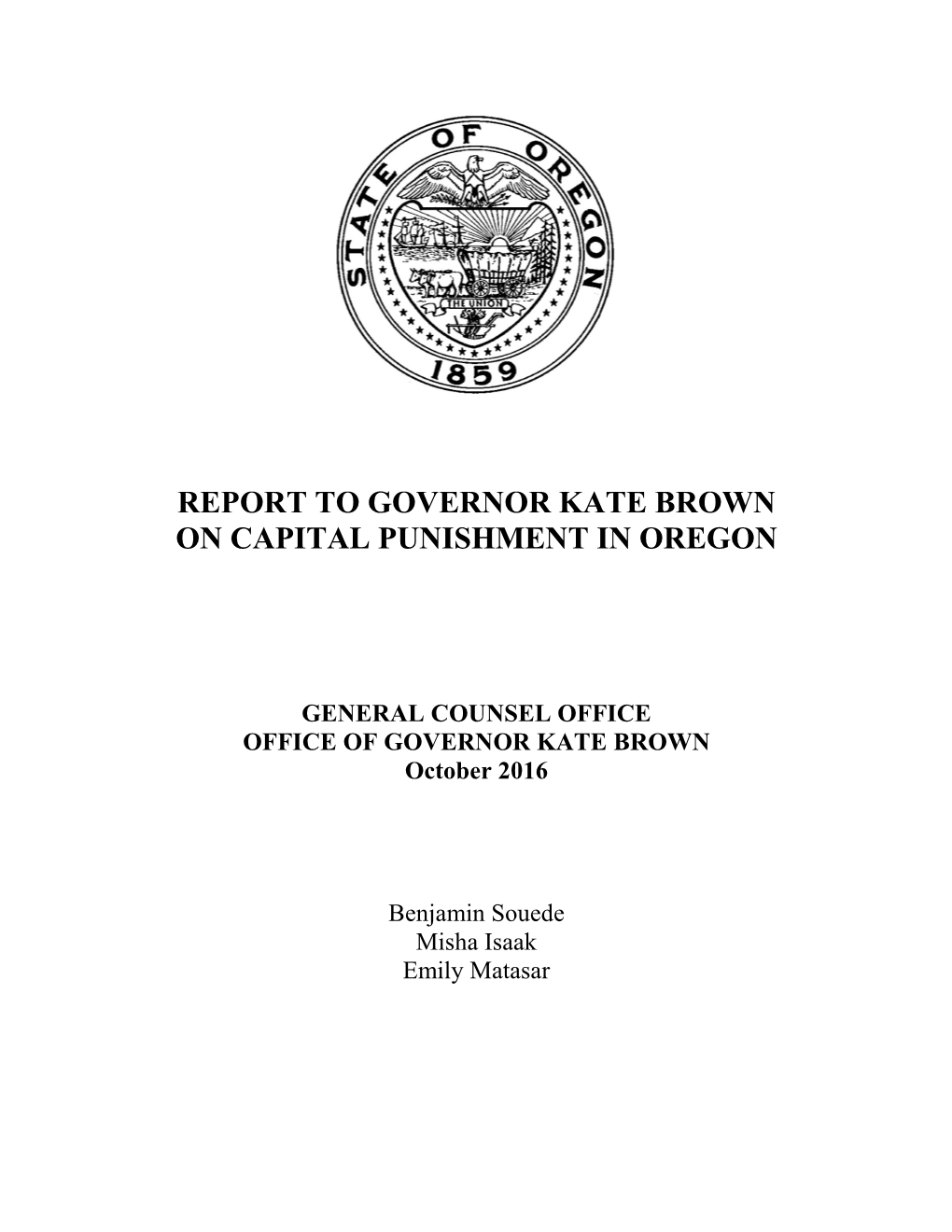 Report to Governor Kate Brown on Capital Punishment in Oregon