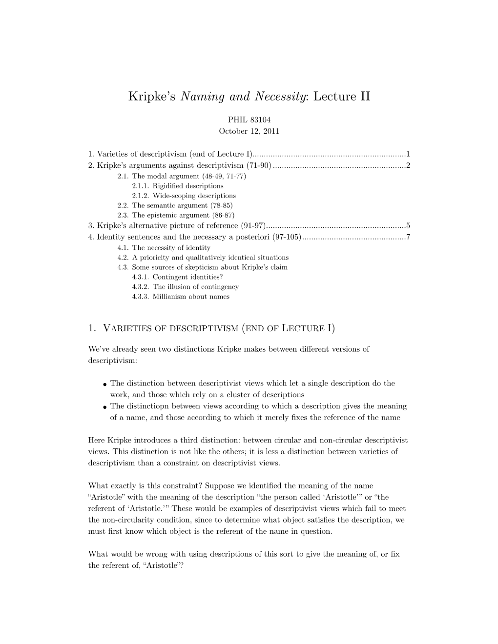 Kripke's Naming and Necessity: Lecture II