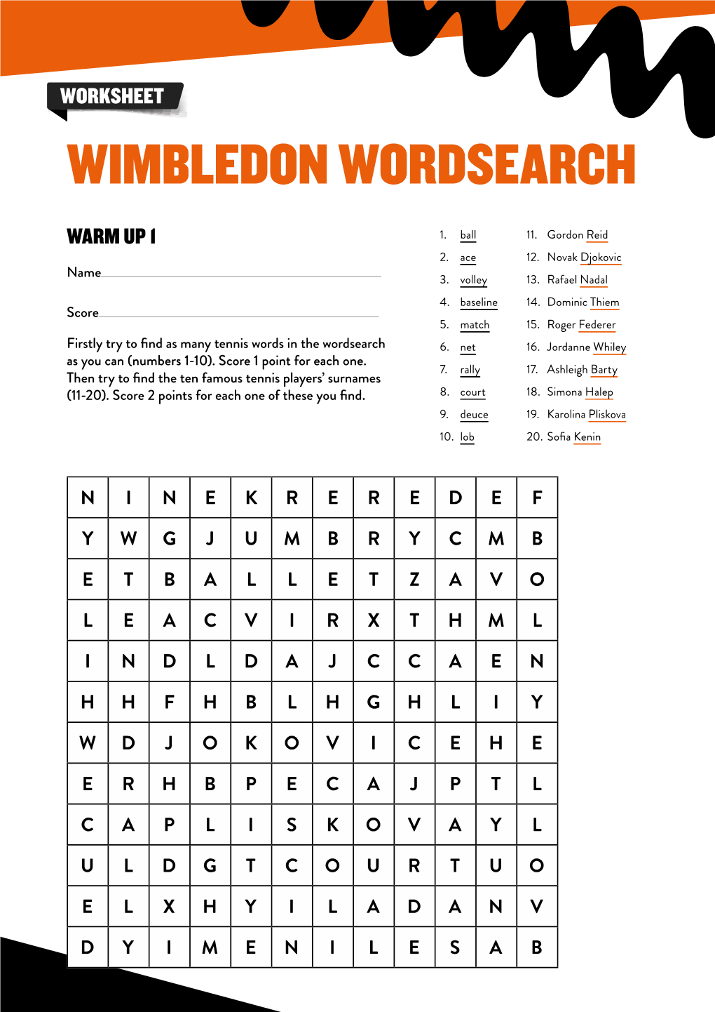 Wimbledon Wordsearch