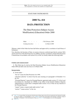 The Data Protection (Subject Access Modification) (Education) Order 2000