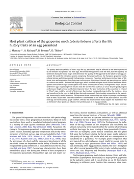 Host Plant Cultivar of the Grapevine Moth Lobesia Botrana Affects the Life History Traits of an Egg Parasitoid