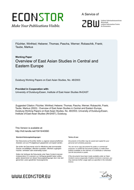 Overview of East Asian Studies in Central and Eastern Europe