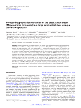 Forecasting Population Dynamics of the Black Amur Bream (Megalobrama Terminalis) in a Large Subtropical River Using a Univariate Approach