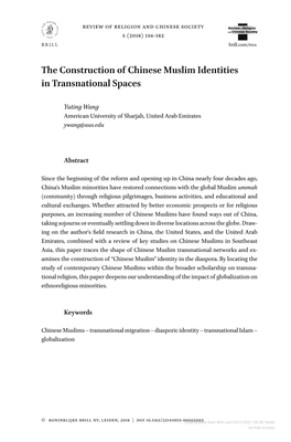 The Construction of Chinese Muslim Identities in Transnational Spaces