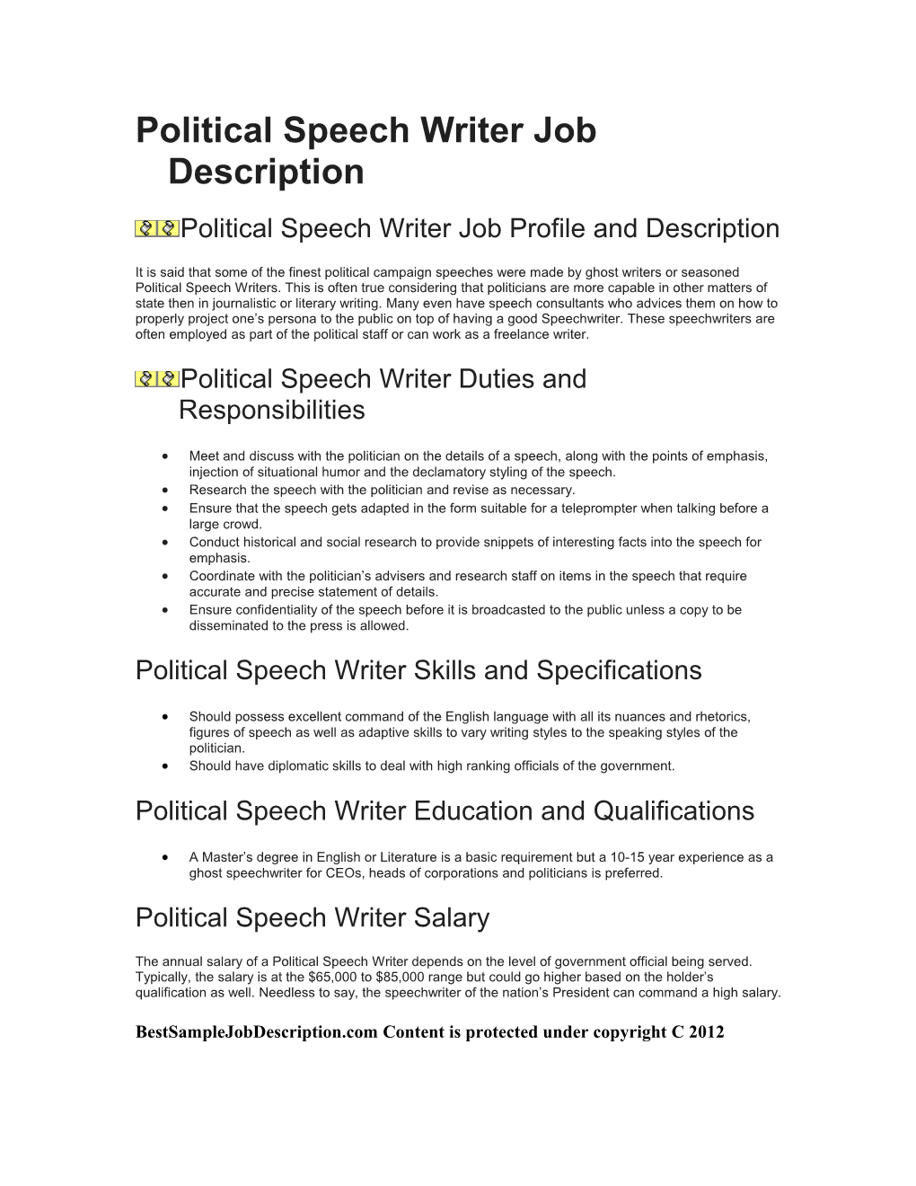 Political Speech Writer Job Profile and Description