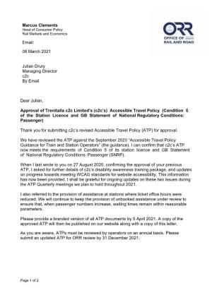 C2c Rail Limited's Accessible Travel Policy Approval Decision Letter And