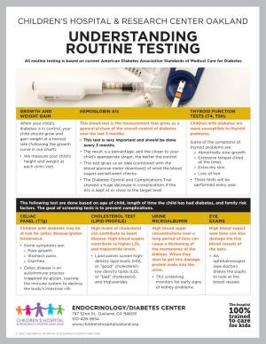 UNDERSTANDING ROUTINE TESTING All Routine Testing Is Based on Current American Diabetes Association Standards of Medical Care for Diabetes