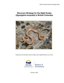 Recovery Strategy for the Night Snake (Hypsiglena Torquata) in British Columbia