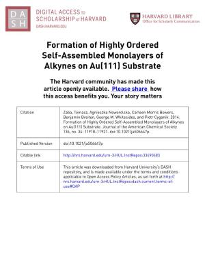Formation of Highly Ordered Self-Assembled Monolayers of Alkynes on Au(111) Substrate
