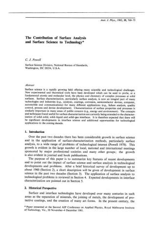The Contribution of Surface Analysis and Surface Science to Technology*