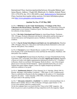International Chess Auctions (Partnership Between Alexander Baburin and James Hayes)