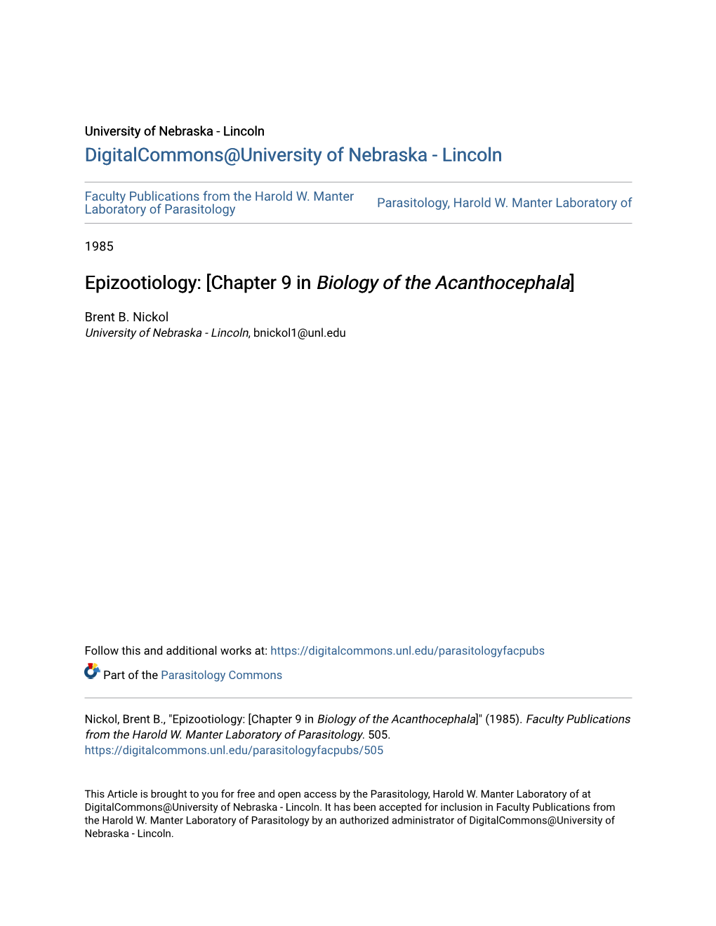 Chapter 9 in Biology of the Acanthocephala]