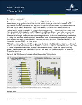 Report to Investors 3Rd Quarter 2020