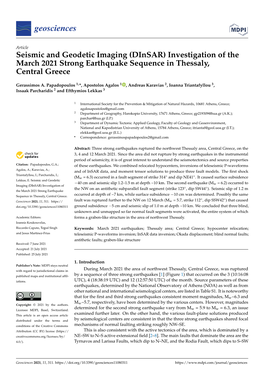 Investigation of the March 2021 Strong Earthquake Sequence in Thessaly, Central Greece