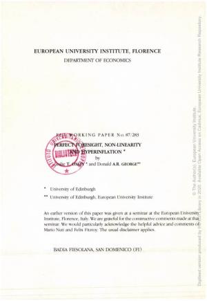 EUROPEAN UNIVERSITY INSTITUTE, FLORENCE Research DEPARTMENT of ECONOMICS Institute University European Institute