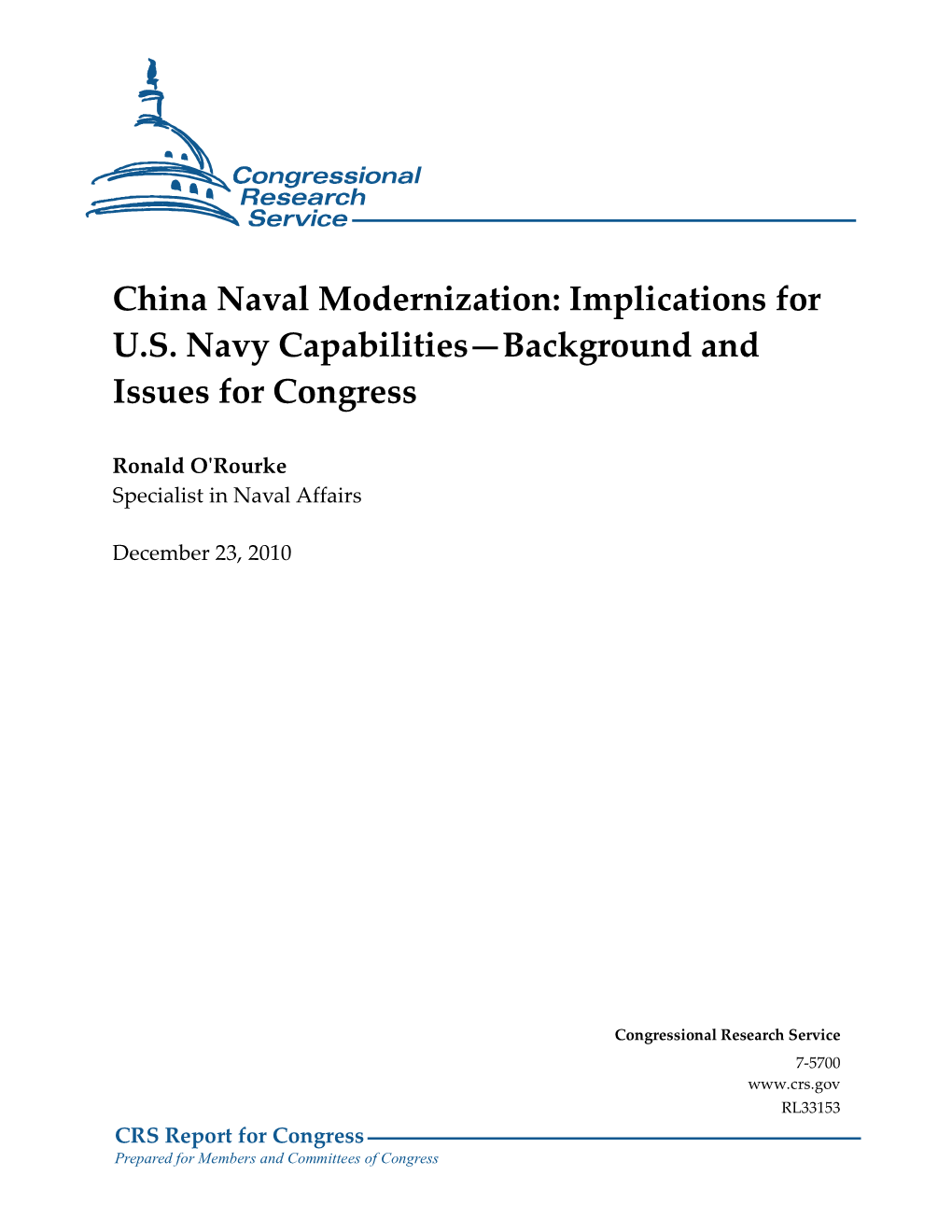 China Naval Modernization: Implications for U.S. Navy Capabilities—Background and Issues for Congress