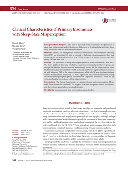 Clinical Characteristics of Primary Insomniacs with Sleep-State Misperception