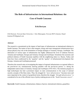 The Role of Infrastructure in International Relations: the Case of South Caucasus