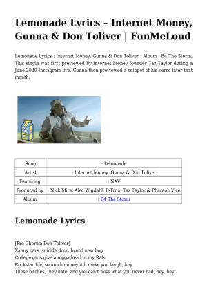 Lemonade Lyrics &#8211; Internet Money, Gunna & Don Toliver