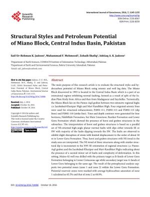 Structural Styles and Petroleum Potential of Miano Block, Central Indus Basin, Pakistan