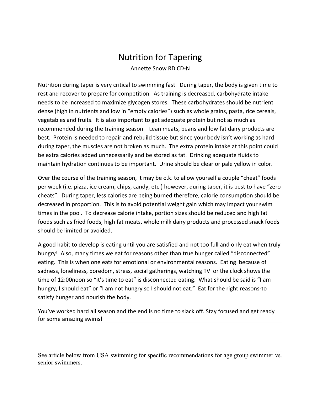 Nutrition for Tapering