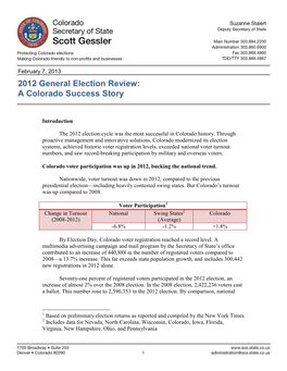 2012 General Election Review: a Colorado Success Story