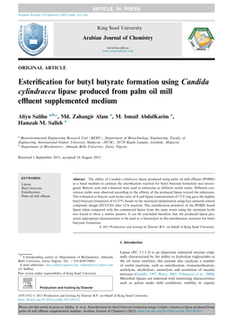 Esterification for Butyl Butyrate Formation Using Candida