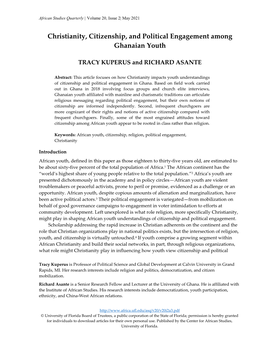 Christianity, Citizenship, and Political Engagement Among Ghanaian Youth