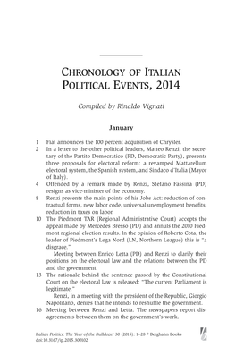 Chronology of Italian Political Events, 2014