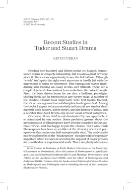 Recent Studies in Tudor and Stuart Drama