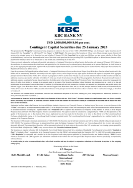 KBC BANK NV (Incorporated with Limited Liability in Belgium) USD 1,000,000,000 8.00 Per Cent