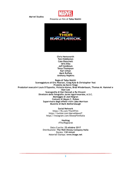 Marvel Studios Presenta Un Film Di Taika Waititi Chris Hemsworth Tom
