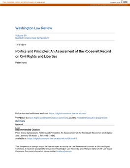 Politics and Principles: an Assessment of the Roosevelt Record on Civil Rights and Liberties