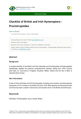 Checklist of British and Irish Hymenoptera - Proctotrupoidea