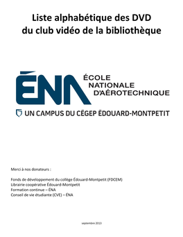 Liste Alphabétique Des DVD Du Club Vidéo De La Bibliothèque