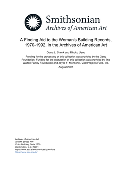 A Finding Aid to the Woman's Building Records, 1970-1992, in the Archives of American Art