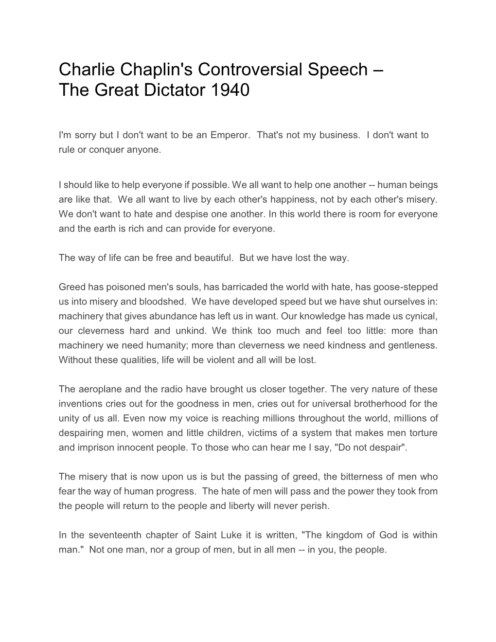 the great dictator essay