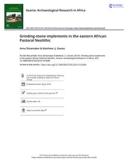 Grinding-Stone Implements in the Eastern African Pastoral Neolithic