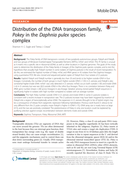 Distribution of the DNA Transposon Family, Pokey in the Daphnia Pulex Species Complex Shannon H