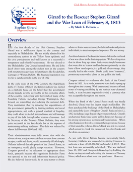 Stephen Girard and the War Loan of February 8, 1813 Overview