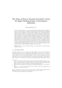 The Abuse of Process Doctrine Extended: a Tool for Right Thinking People in International Arbitration