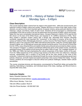 History of Italian Cinema Monday 3Pm – 5:45Pm