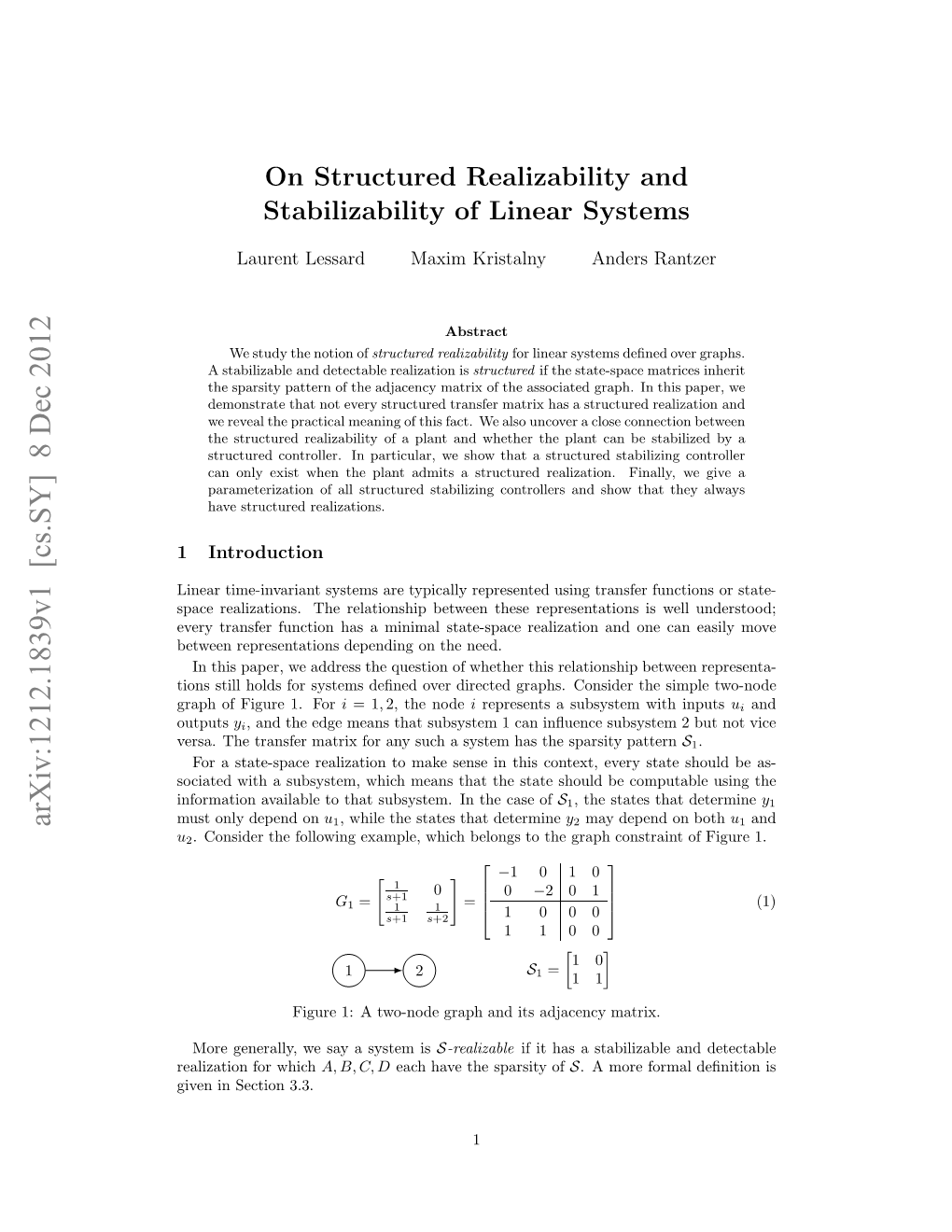 On Structured Realizability and Stabilizability of Linear Systems