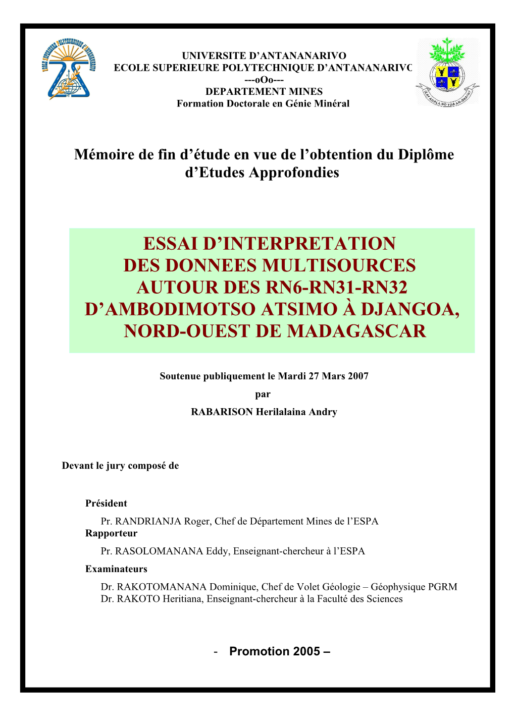 Essai D'interpretation Des Donnees Multisources